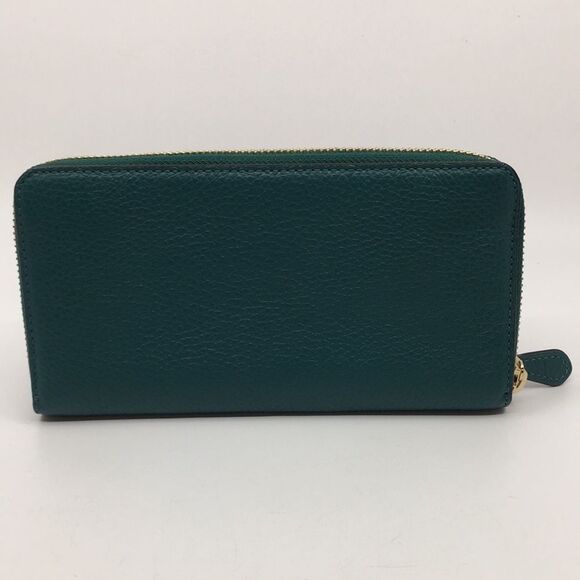 Coach Viridian Green Gold Studded Script Zip Around Wallet Accordion Zip Wallet - Picture 3 of 16